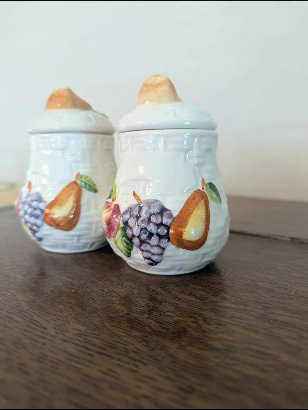 Majolica Condiment Jars - Set of 2 A. Santos Portugal Hand Painted